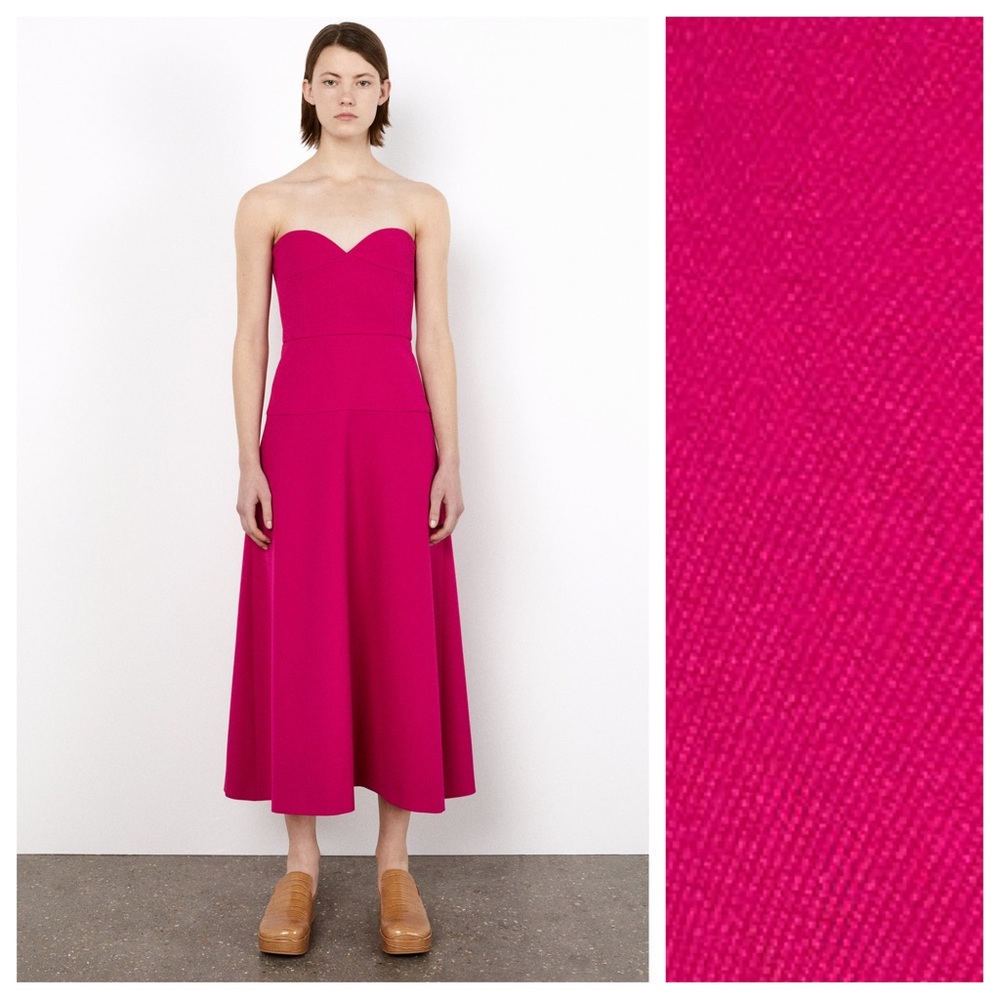NWT. Zara Fuchsia Viscose Blend Bustier Strapless Midi Dress. Size L.